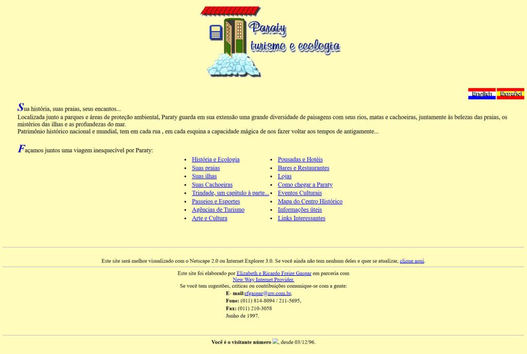 Imagem do portal www.paraty.com.br em 1996